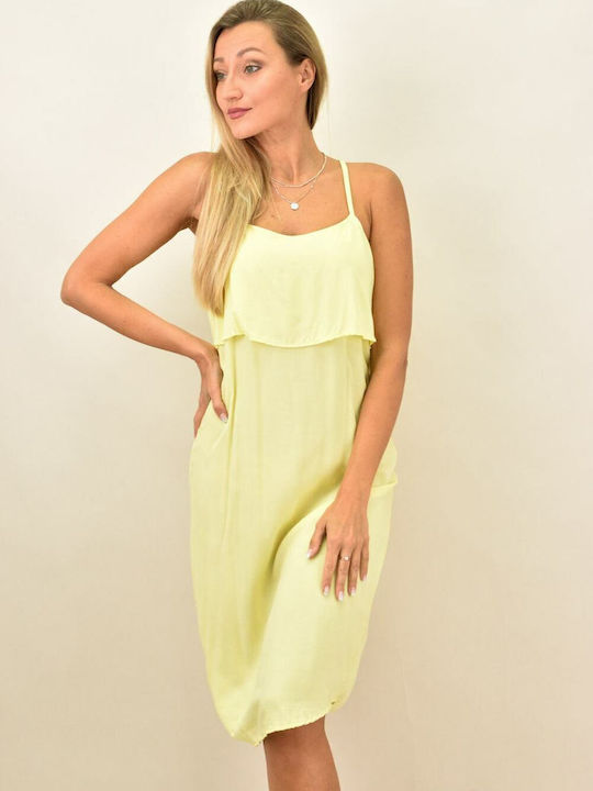 First Woman Sommer Midi Kleid mit Rüschen Gelb