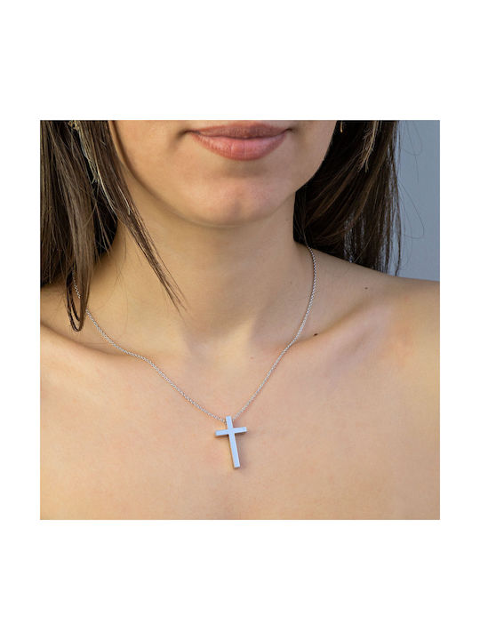 Kiriakos Gofas Men's White Gold Cross 18K with Chain