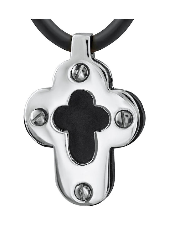 Kiriakos Gofas Men's White Gold Cross 14K Double Sided with Cord