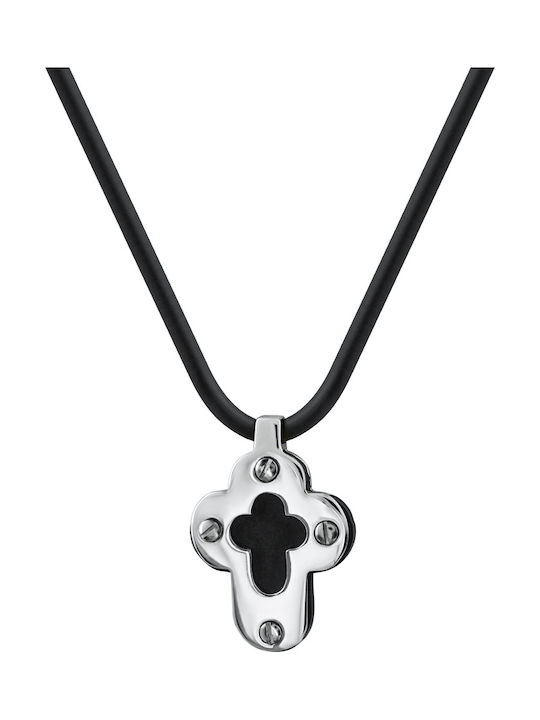 Kiriakos Gofas Men's White Gold Cross 14K Double Sided with Cord