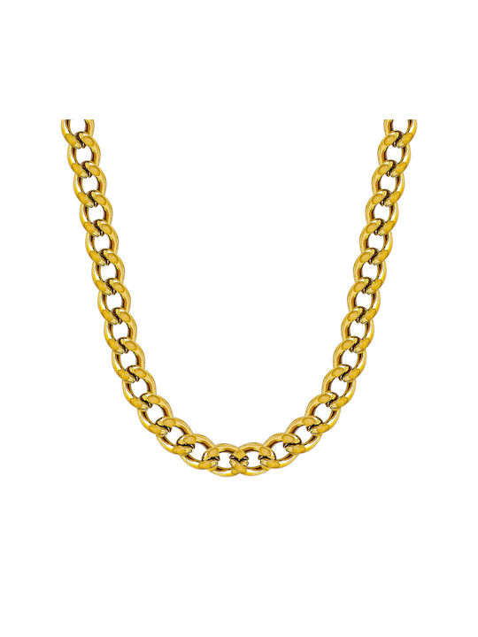 Kiriakos Gofas Chain Neck made of Steel Gold-plated Thin Thickness 4.25mm and Length 55cm