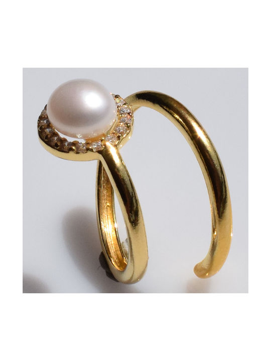 Bizoutaki Women's Gold Plated Silver Ring with Pearl & Zircon