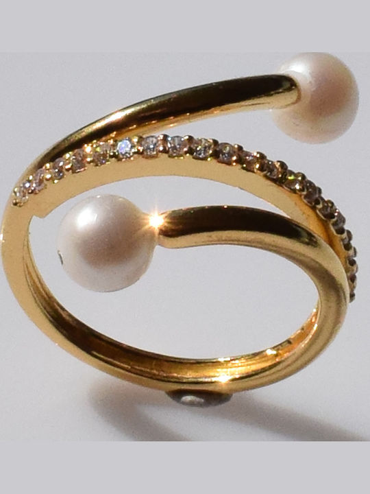 Bizoutaki Ring with Pearls & Zircon made of Silver Gold Plated