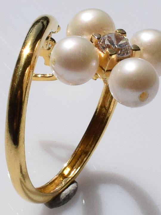 Bizoutaki Ring with Pearls & Zircon made of Silver Gold Plated
