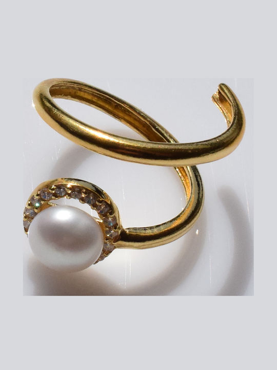 Bizoutaki Ring with Pearls & Zircon made of Silver Gold Plated