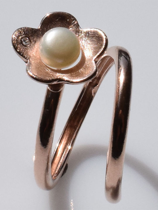 Bizoutaki Ring with Pearls & Zircon made of Silver Gold Plated