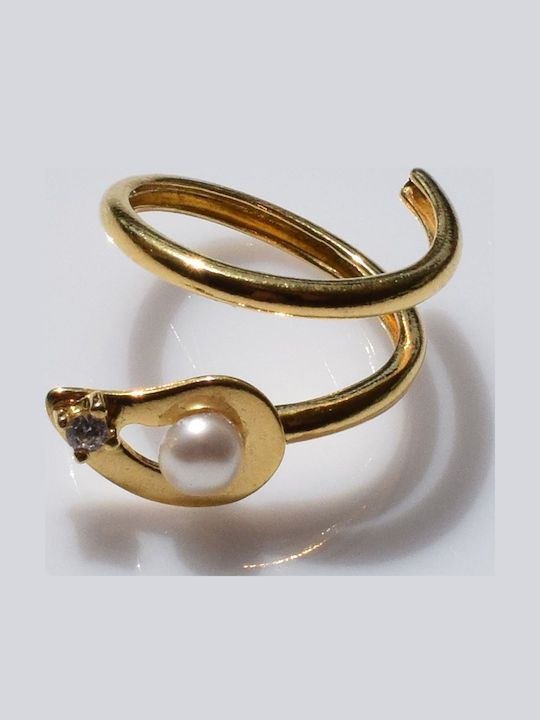 Bizoutaki Ring with Pearls & Zircon made of Silver Gold Plated