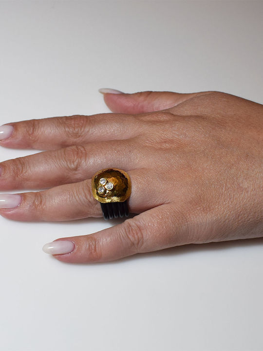Bizoutaki Ring with Zircon made of Silver Gold Plated