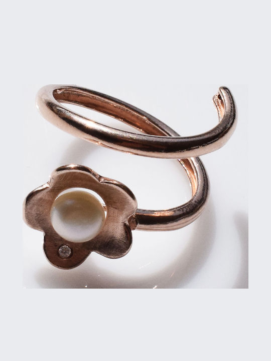 Bizoutaki Ring with Pearls & Zircon made of Silver Gold Plated