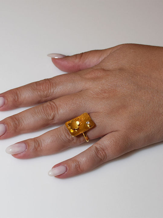 Bizoutaki Ring with Zircon made of Silver Gold Plated