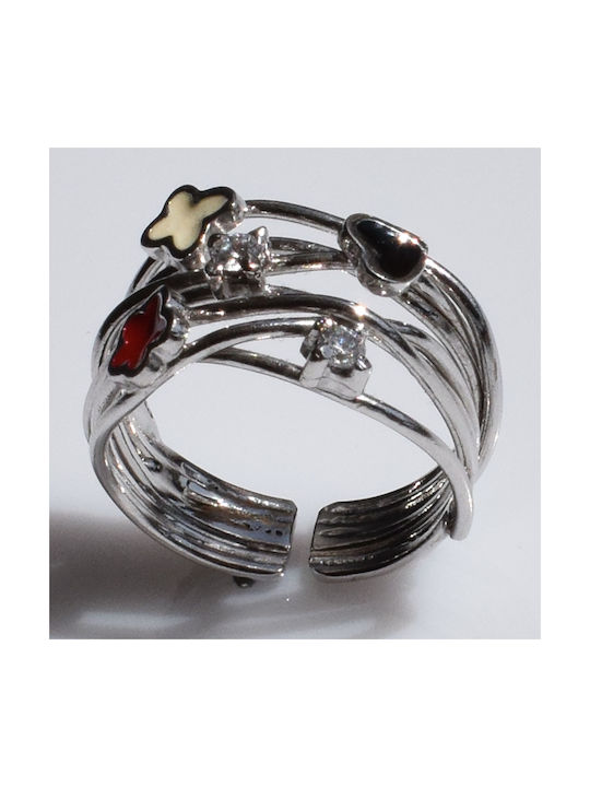 Bizoutaki Ring with Zircon & Enamel made of Silver