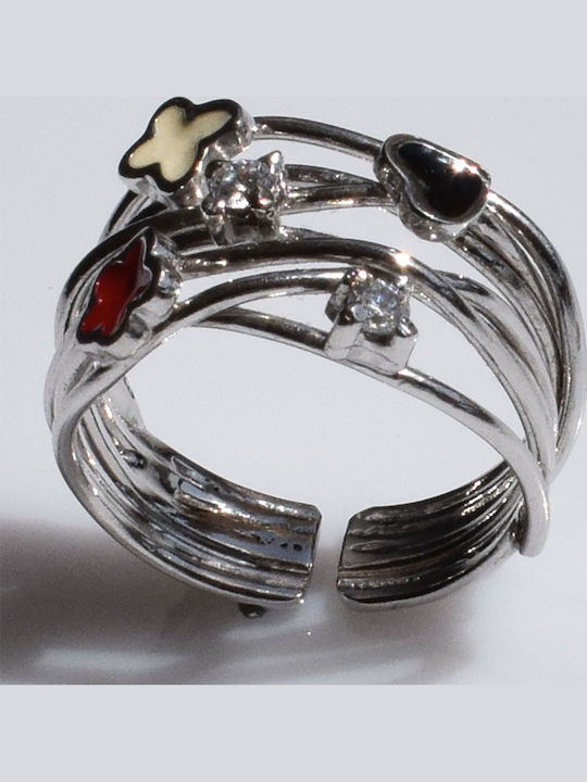 Bizoutaki Ring with Zircon & Enamel made of Silver Bizoutaki Ring with Zircon & Enamel made of Silver