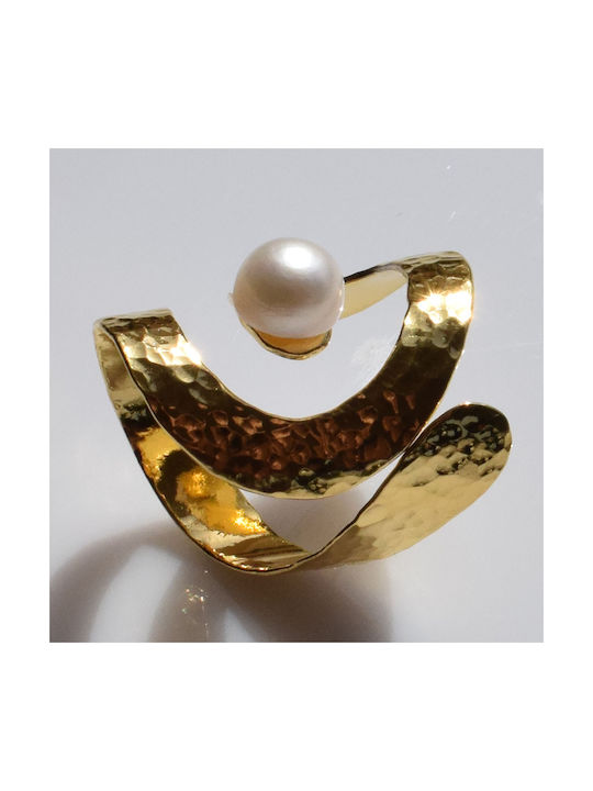 Bizoutaki Women's Gold Plated Silver Ring with Pearl