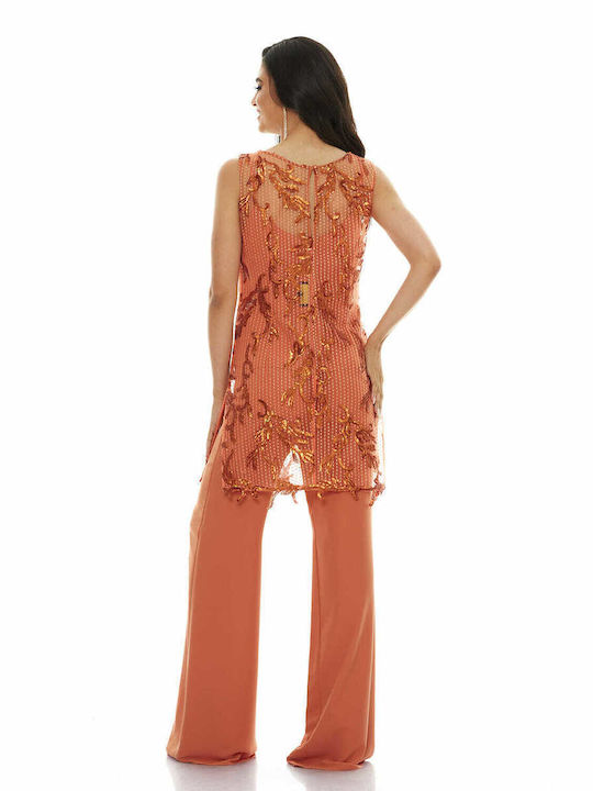 RichgirlBoudoir Women's Orange Set with High-waisted Trousers Bell