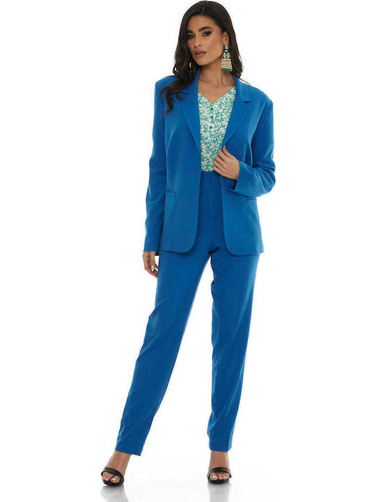 Damen Blau Anzug in Lockerer Passform