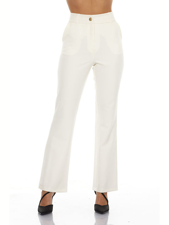 RichgirlBoudoir Women's High-waisted Fabric Trousers Flare White