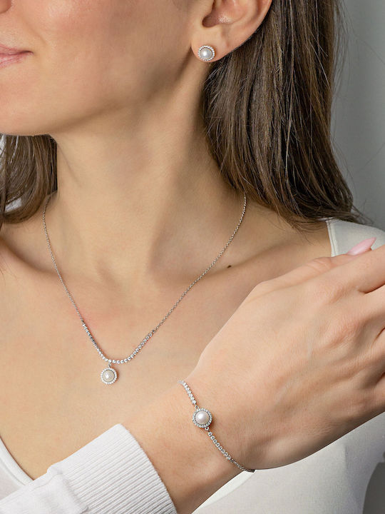 Kiriakos Gofas Set with Necklace , Earrings & Bracelet from White Gold 14K with Stones
