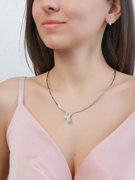 Kiriakos Gofas Set with Necklace , Earrings & Ring from White Gold 14K with Stones