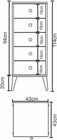 Συρταριέρα Κρεβατοκάμαρας Amari mit 5 Schubladen Weiß 43x43x114cm
