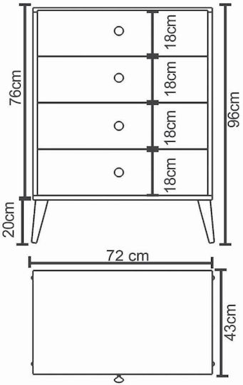 Comoda pentru Dormitor Amari cu 4 sertare Albă 72x43x96buc