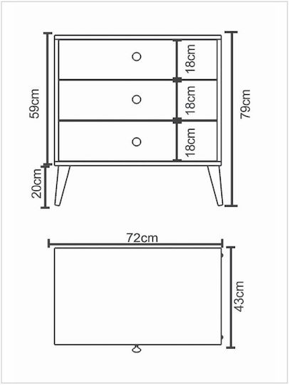 Amari Wooden Chest of Drawers with 3 Drawers 72x43x79cm