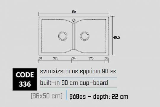Sanitec Classic 336 Ένθετος από Συνθετικό Γρανίτη Μ86xΠ50cm