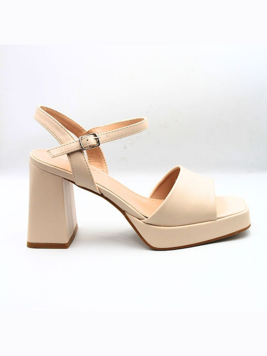 Plato Damen Sandalen mit hohem Absatz in Beige Farbe