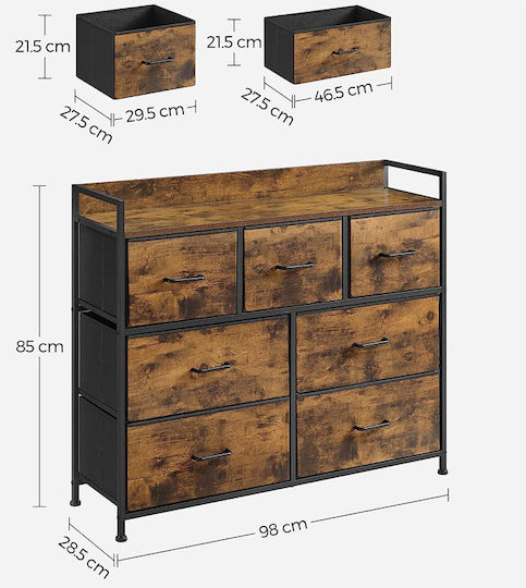 Wooden & Metallic Chest of Drawers with 7 Drawers 98x28.5x85cm