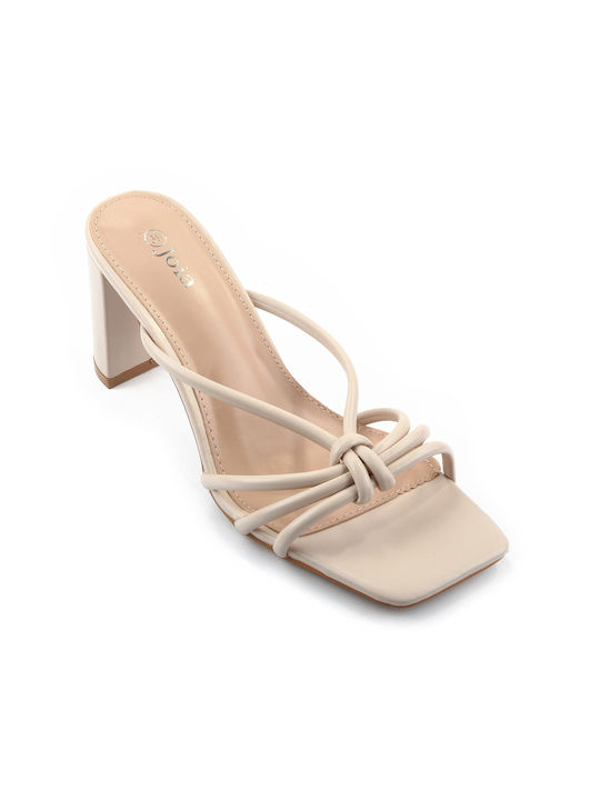 Fshoes Women's Sandals Beige with Chunky High Heel