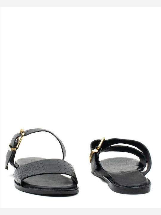 Leder Flache Sandalen für Damen in Schwarz Farbe