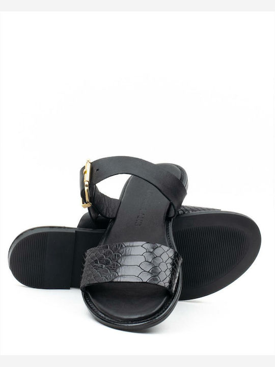 Leder Flache Sandalen für Damen in Schwarz Farbe