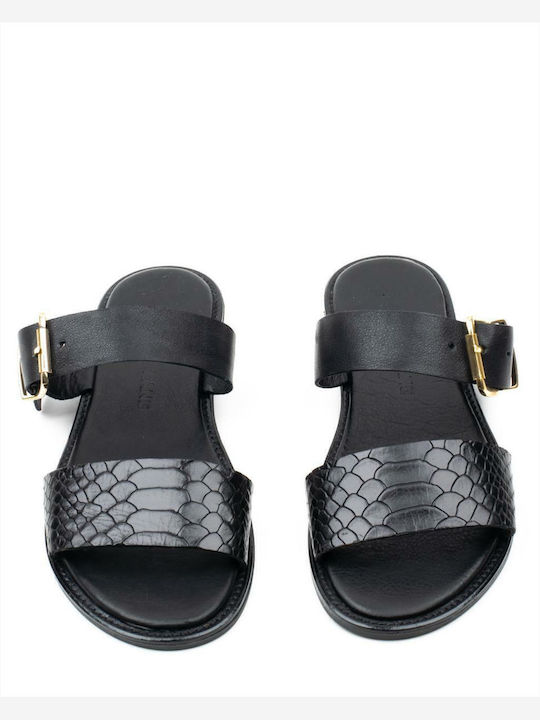 Leder Flache Sandalen für Damen in Schwarz Farbe