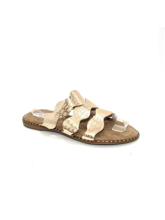 Santorini Sandals Leder Damen Flache Sandalen in Gold Farbe