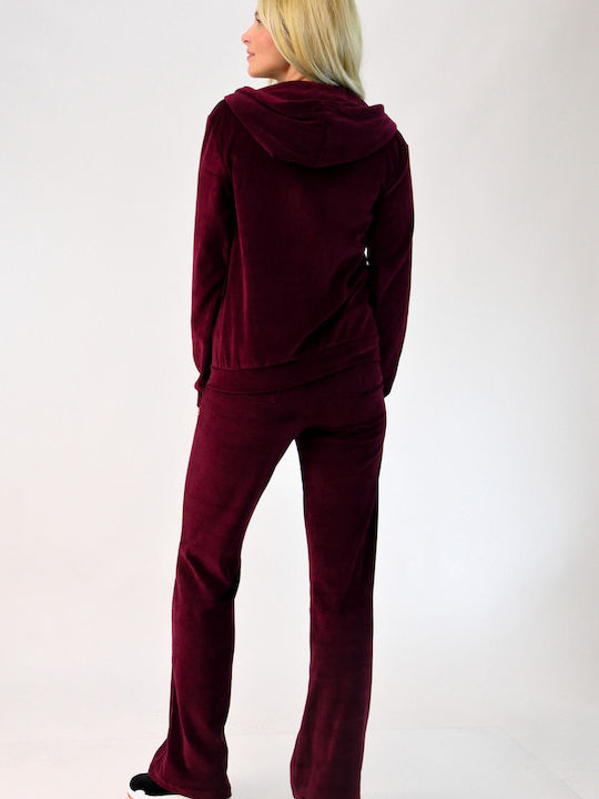 Women's Sweatshirt Jacket Velvet Hooded Burgundy