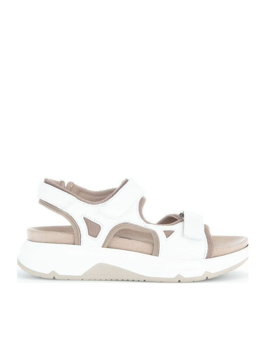 Leder Flache Sandalen für Damen Anatomisch mit Riemen in Weiß Farbe