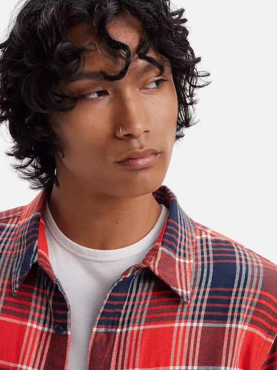 Jackson Worker Дълъг Ръкав Фланелена Overshirt в Широка Кройка Каре Червен
