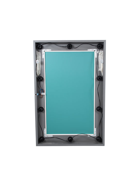 GloboStar Makeup Mirror Oglindă de Perete cu Gri Ramă din Lemn & Iluminare LED 90x60cm 1buc