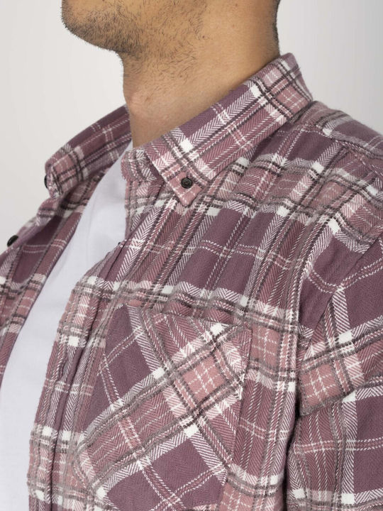 Long-sleeved Flannel Shirt Checked Red