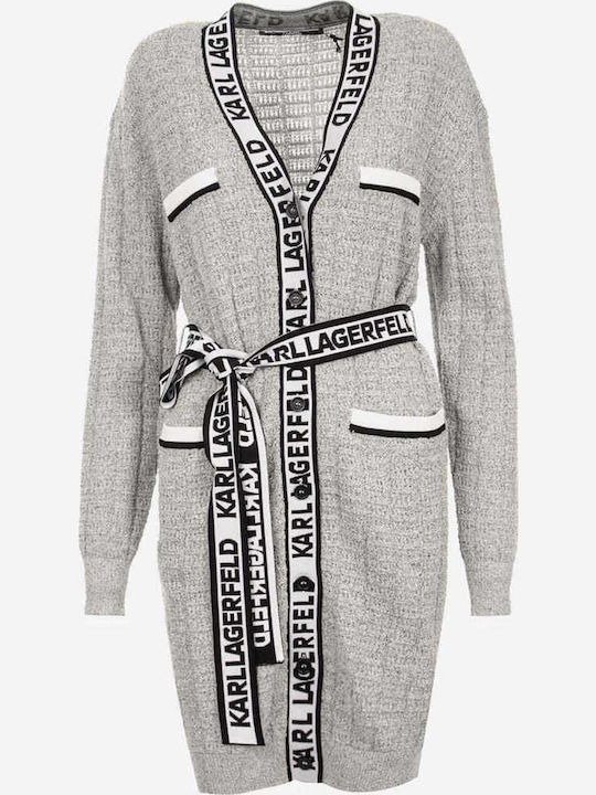 Lange Gestrickte Strickjacke für Damen mit Knöpfen Weiß