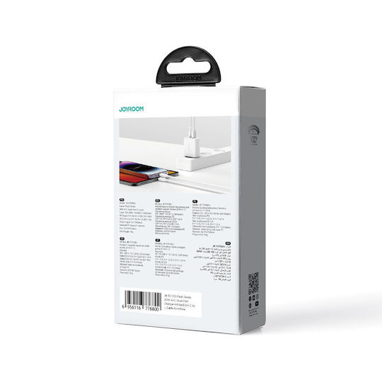 Joyroom Mobile Phone Charger with USB-A and USB-C Output Ports and USB-C - Lightning Cable 20W Power Delivery / Quick Charge 3.0 White