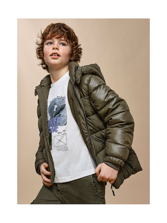 Mayoral Boys Quilted Coat Khaki with Lining & Ηood