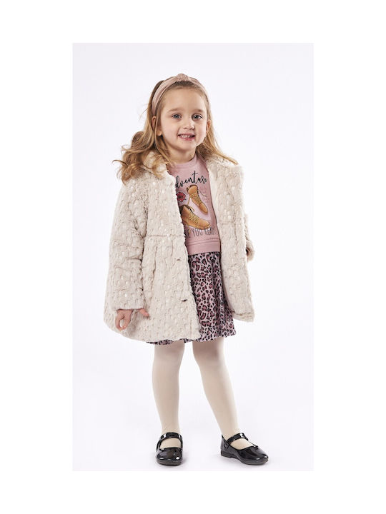 Evita Kids Fur Coat Short with Hood ecru