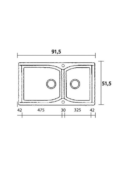Sanitec Classic Undermount Sink Left Synthetic Granite W92xD51cm Metallic Silver