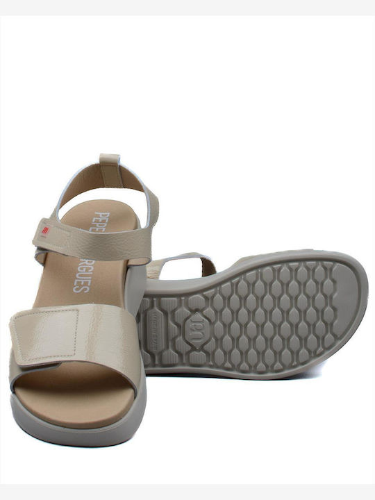 Anatomic Women's Leather Ankle Strap Platforms Beige