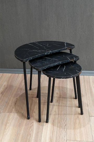 Round Zigon Set Jamilah Wooden Black/Marble Finish 3 Pieces M55xW34.5xH51 cm