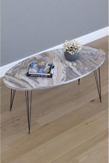 Ovale Zentral Kaffeetisch Seye Holz Grau M90xB45xH40cm