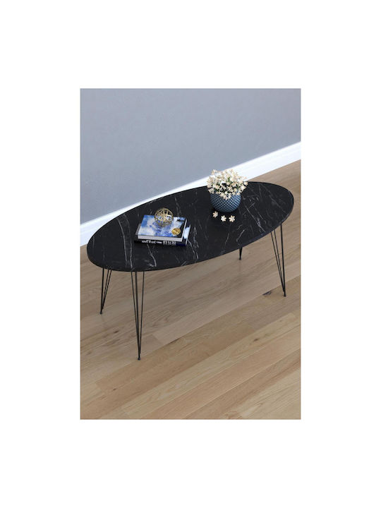 Oval Couchtisch Seye Holz Black / Marble face B90xT45xH40cm