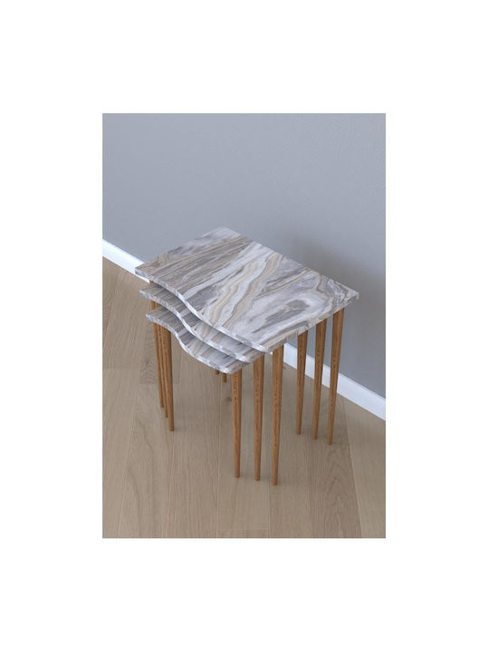 Set Zigon Rectangular Nuru Din Lemn Gri/Aspect Marmură 3 Buc M53xL35xH52cm