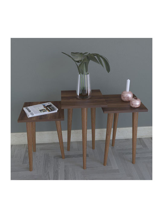 Square Side Table Zuri Wooden Brown 3pcs L33xW33xH52cm.