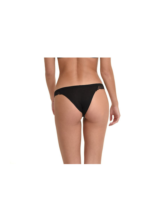 Miss Rosy Baumwolle Damen Slip mit Spitze Schwarz